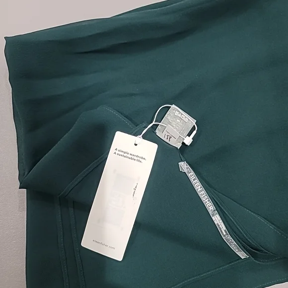 Eileen Fisher Pine Sheer Silk Georgette Wrap One Size - Picture 5 of 7